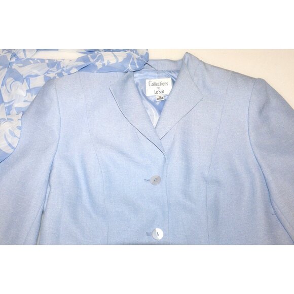 Collections For Le Suit Light Blue Button-Up Blazer With Sheer Scarf Office Sire - Picture 2 of 7